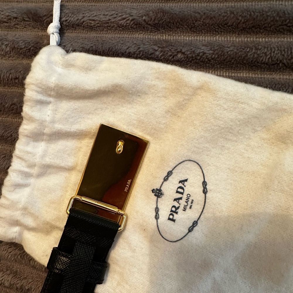 Prada Square Logo Plate Saffiano Leather Belt size 70 - Picture 6 of 9